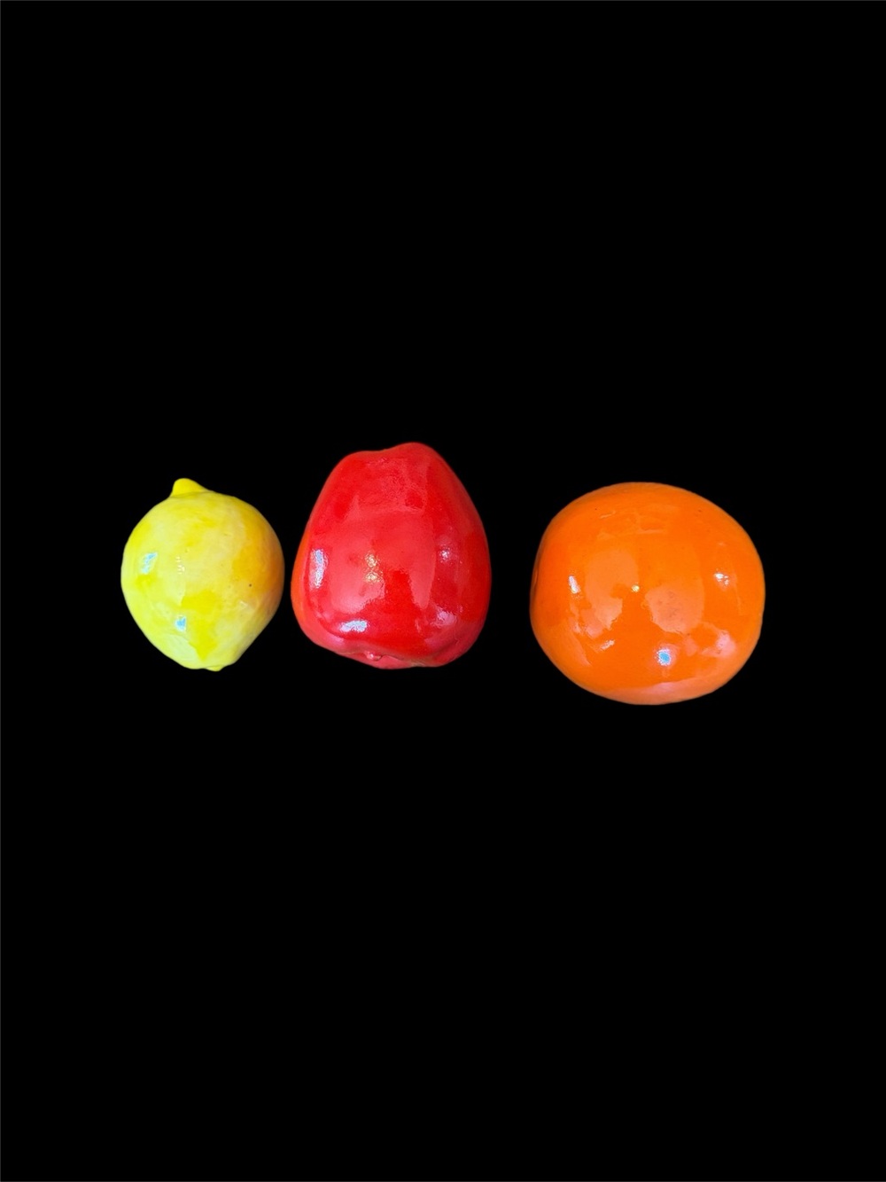 Vintage Realistic Ceramic Fruit Set of 3 Apple Orange Life Size